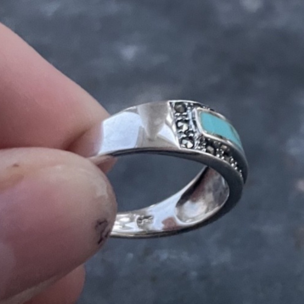 Sundance Sterling Silver Ring Band w/ Turquoise and Marcasite Size 8.5-9 - Picture 6 of 6